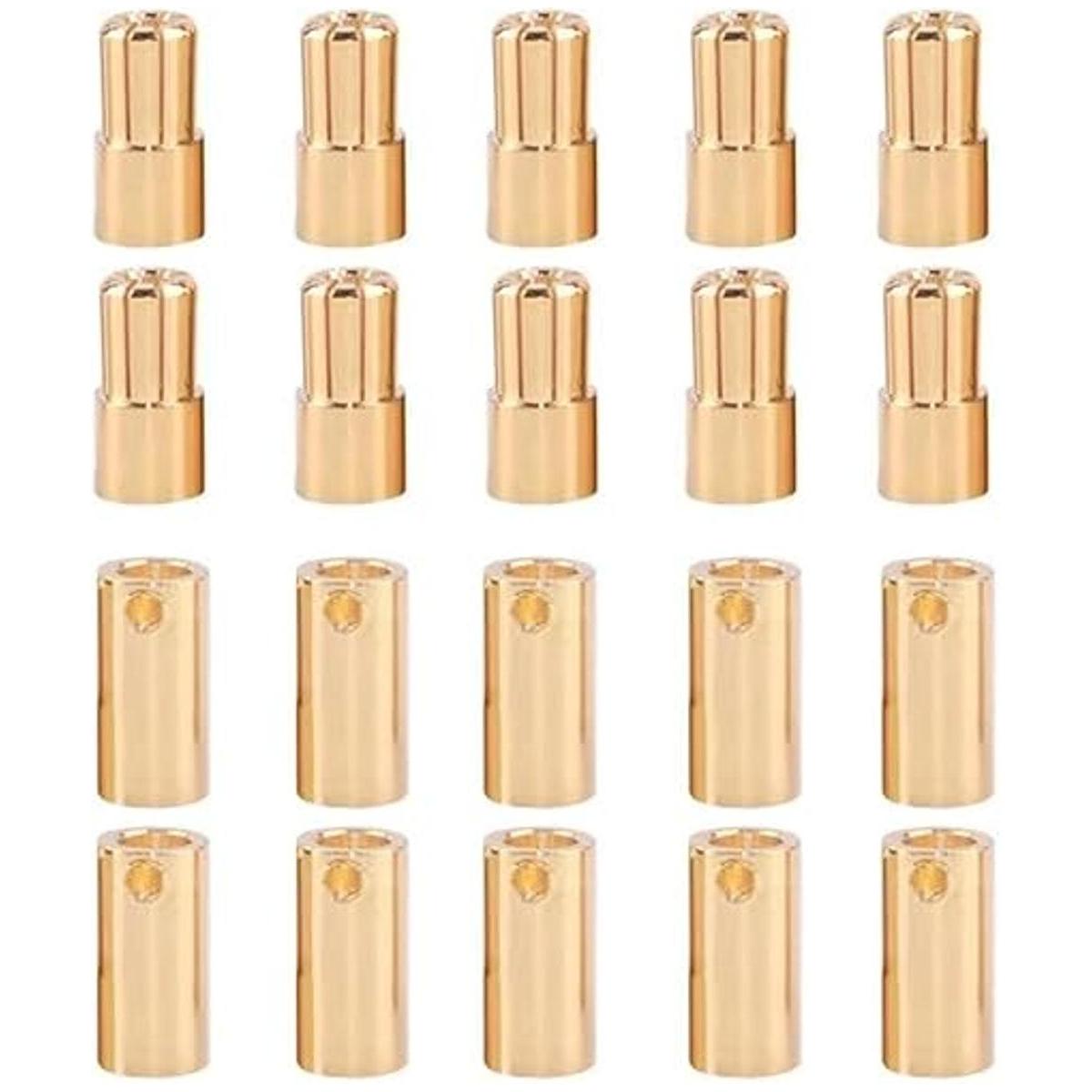 10 pares de conectores de bala de plátano dorado de 0.256