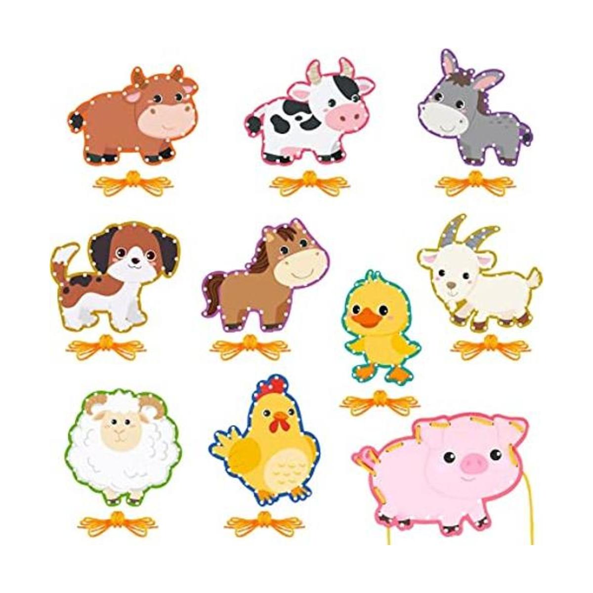 10 tarjetas de cordones de animales de granja para niños