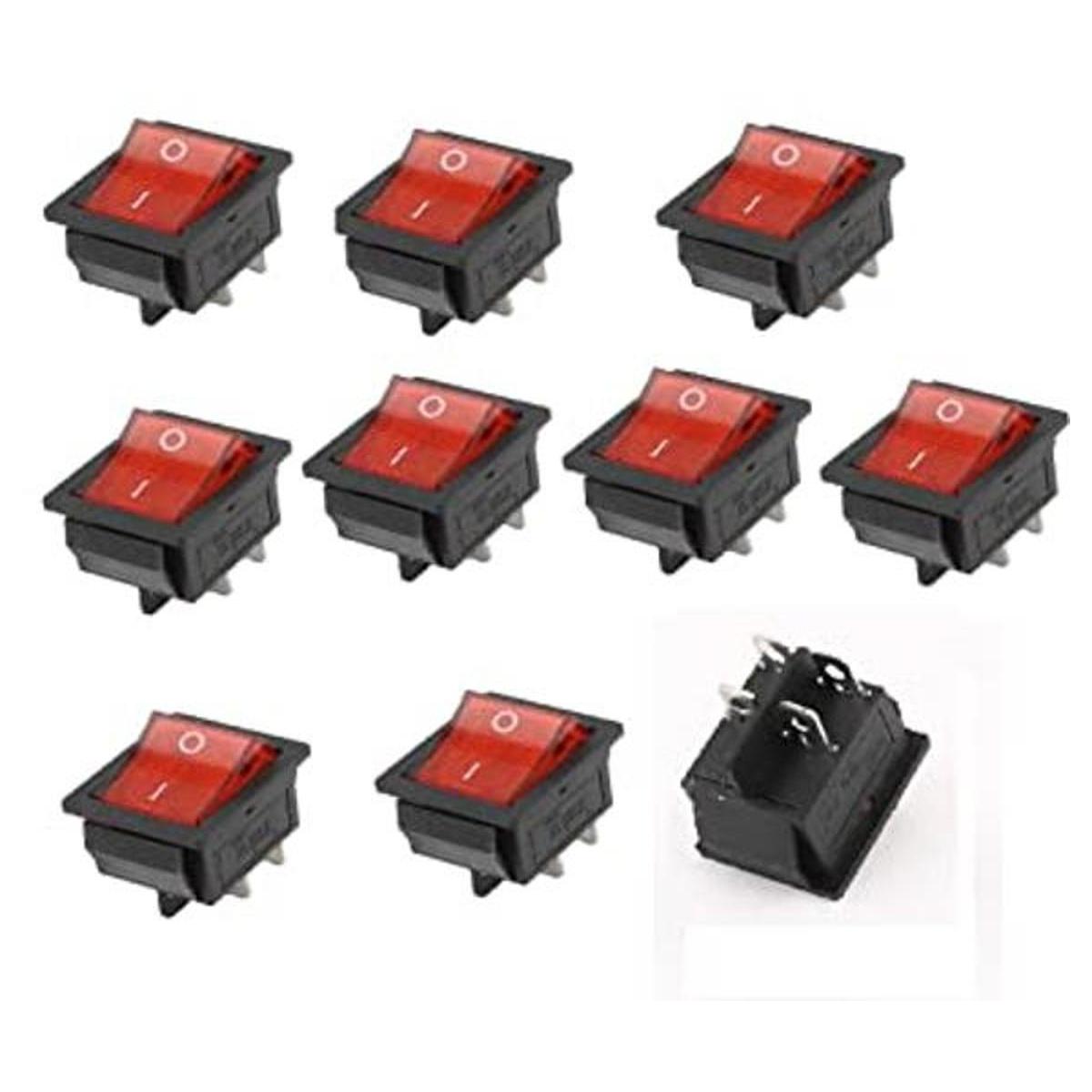 10 x KCD4 DPST 4pin Luz Roja de encendido Panel