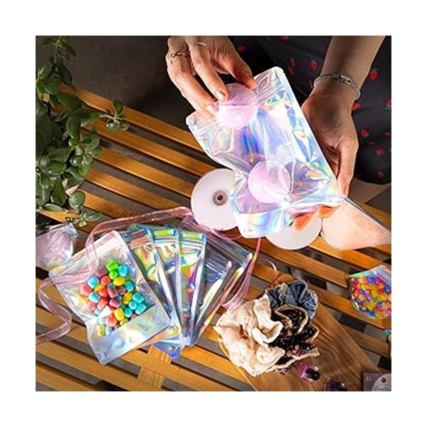 100 bolsas holográficas de Mylar resellables 5 x 7