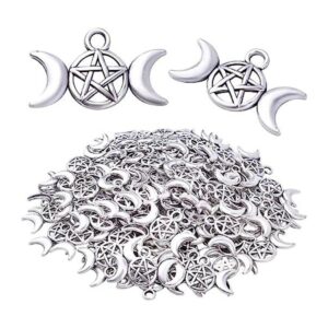 100 colgantes de plata envejecida con pentagrama y luna