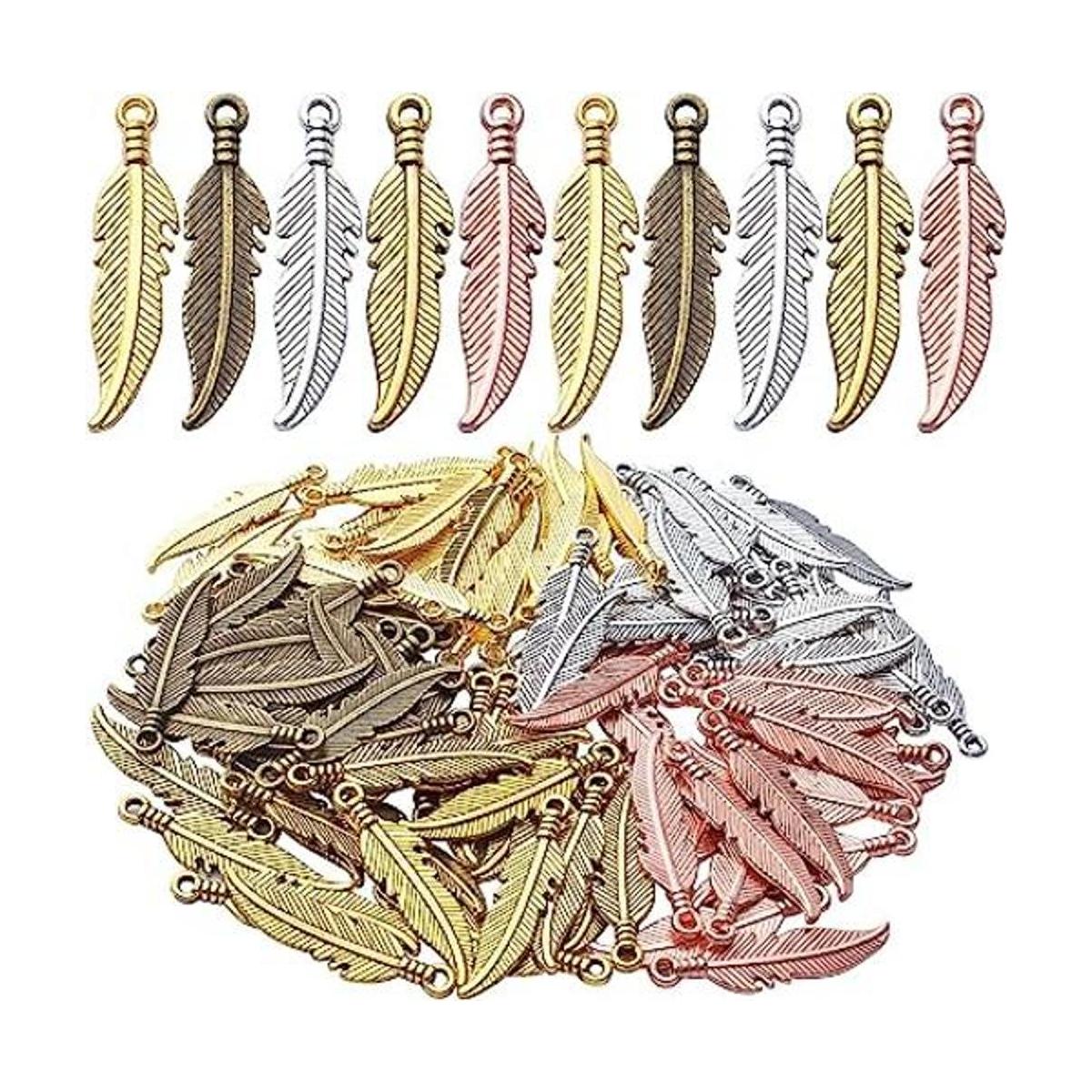 100 colgantes de plumas de aleación tibetana para colgar