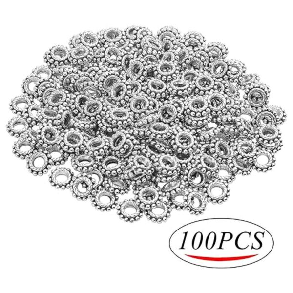 100 cuentas espaciadoras de plata antigua de 0.315 in