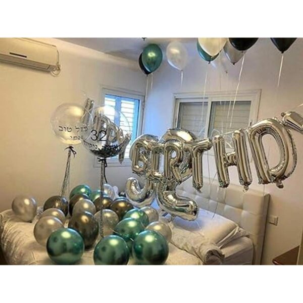 100 globos de látex verdes metálicos de varios tamaños_4