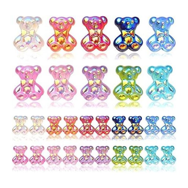 100 piezas de mini cuentas de resina con diseño de oso de