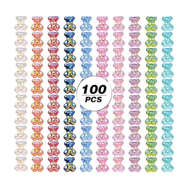 100 piezas de mini cuentas de resina con diseño de oso de