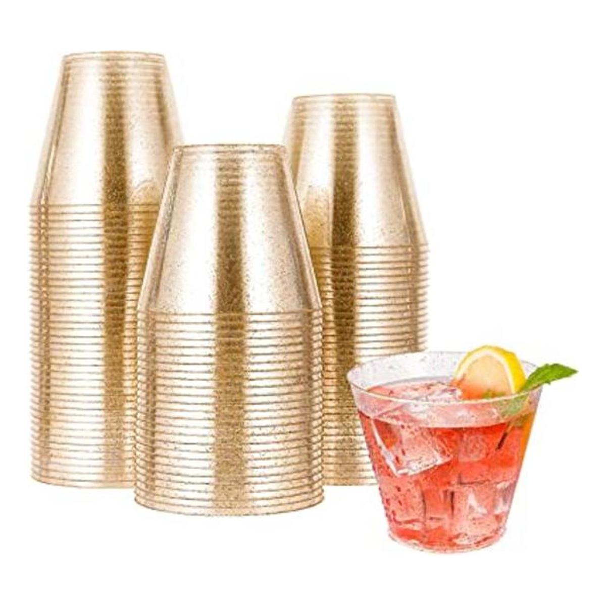 100 vasos de plástico dorado de 9 onzas vasos de plástico