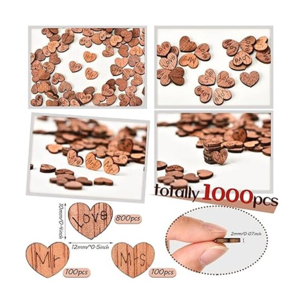 1000 piezas rústicas de madera de confeti de corazón de