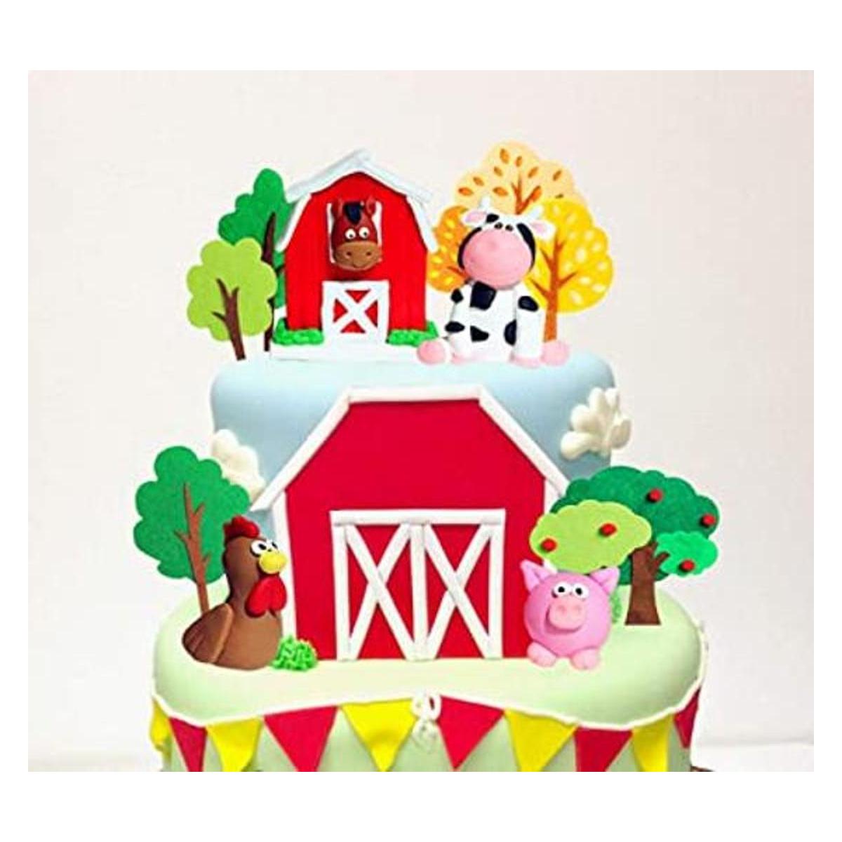 11 piezas de decoración de pastel de animales de granja