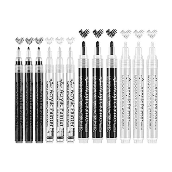12 bolígrafos de pintura acrílica en blanco y negro de