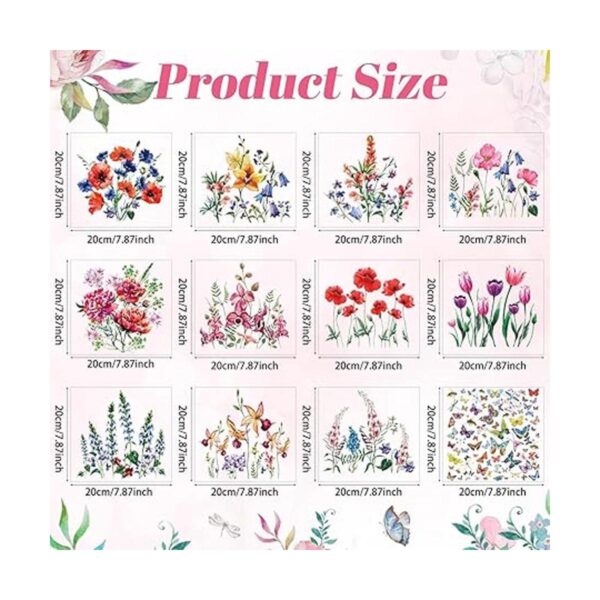 12 hojas de calcomanías para planchar con flores