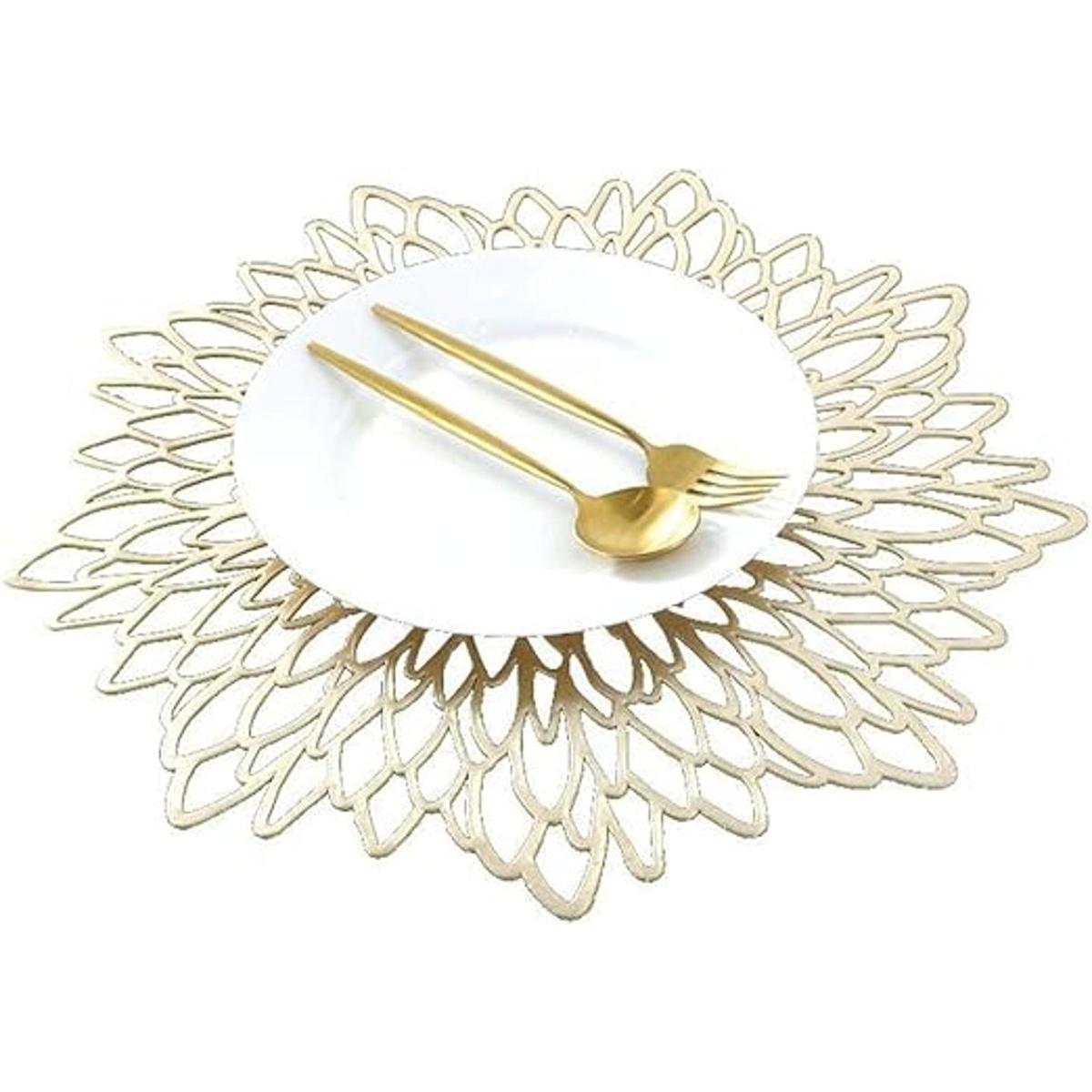 12 manteles individuales metálicos con flores huecas de