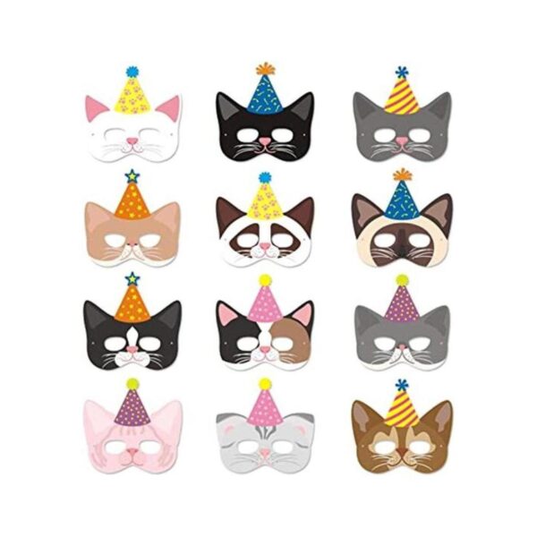 12 paquetes de máscaras de fiesta para gatos y gatitos con_1