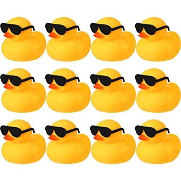 12 patos de goma con 12 lentes de sol sombreros_1