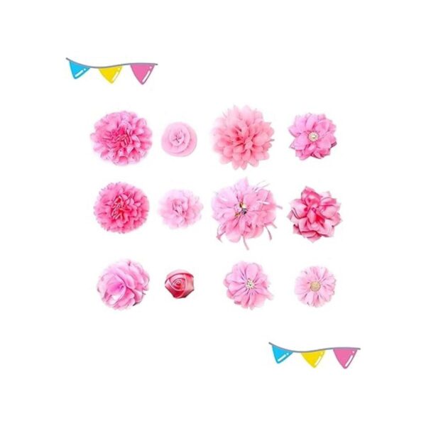 12 piezas de collar de perro rosa con lazos y flores para