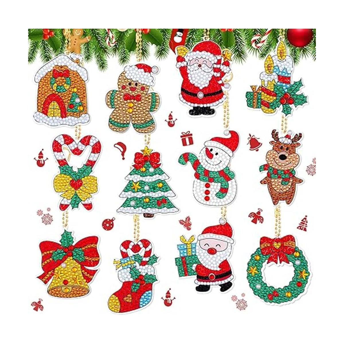 12 piezas de llavero de pintura de diamantes de Navidad