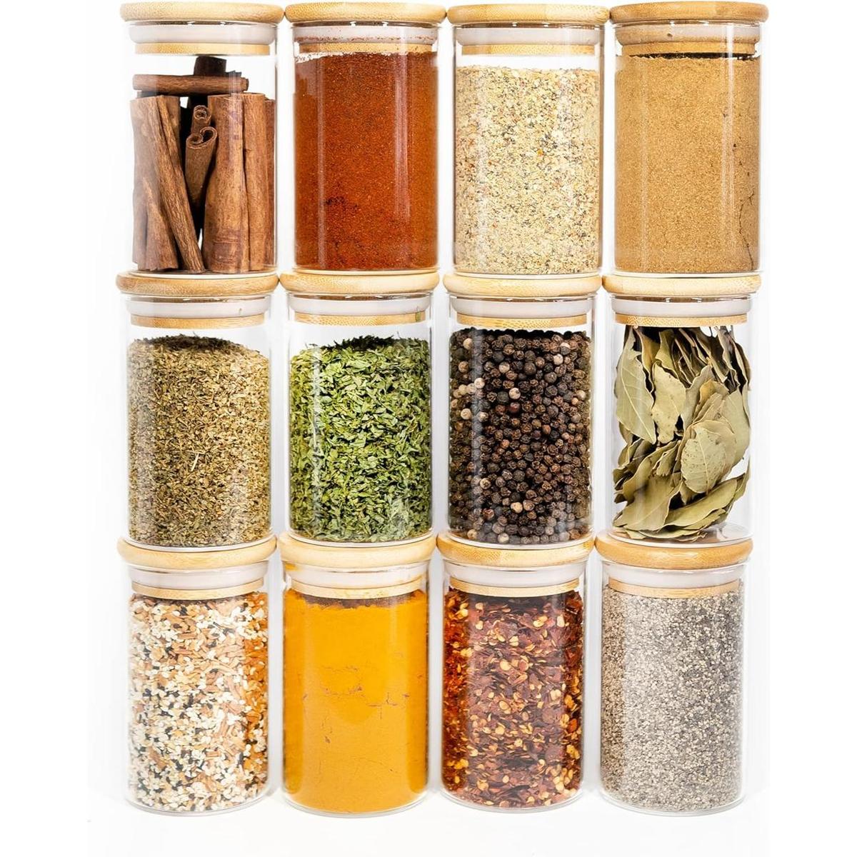 12 tarros de especias de bambú natural de 8.5 onzas