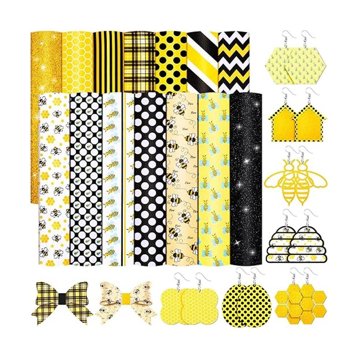 14 hojas de piel sintética con estampado de abeja limón y