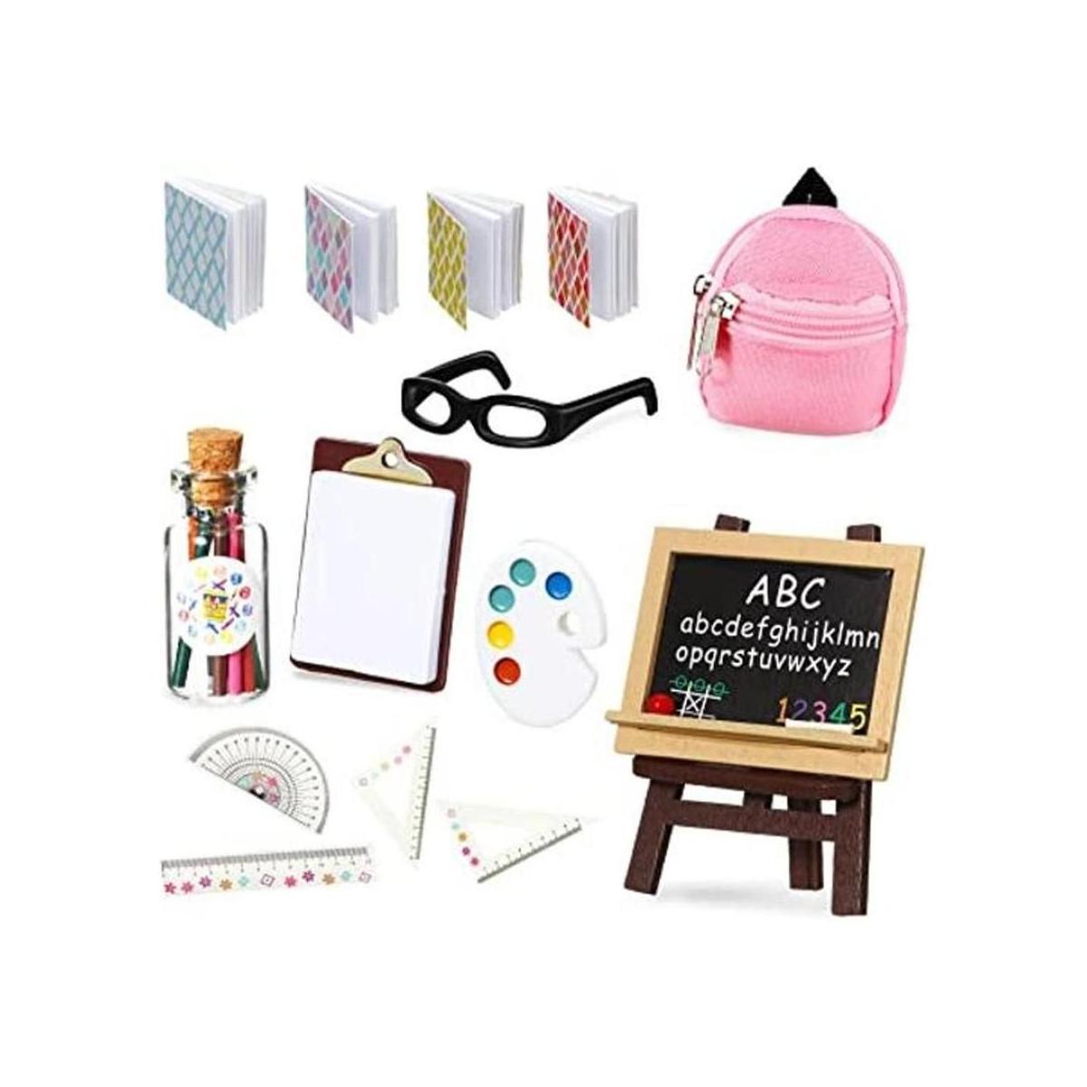 14 piezas de materiales escolares de muñecas mini