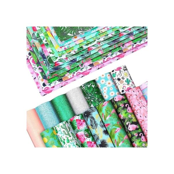 15 hojas de cuero sintético de verano con purpurina hojas