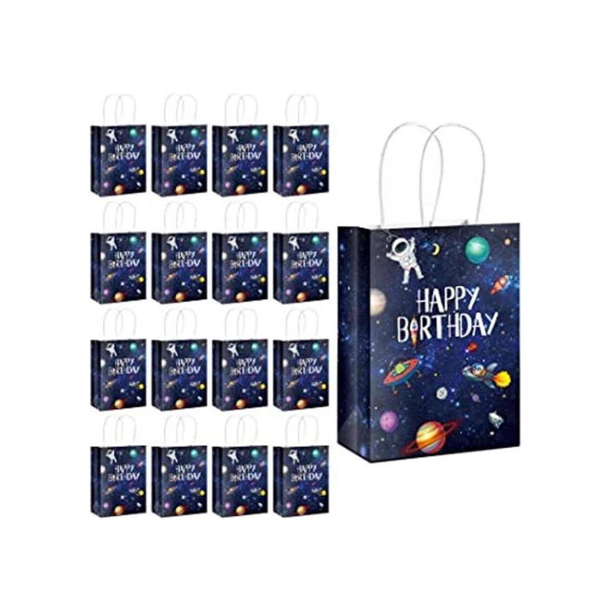 16 bolsas de regalo con asas de papel kraft planeta
