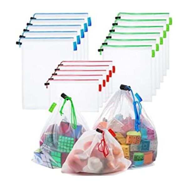 16 bolsas pequeñas de malla para almacenamiento 3 tamaños