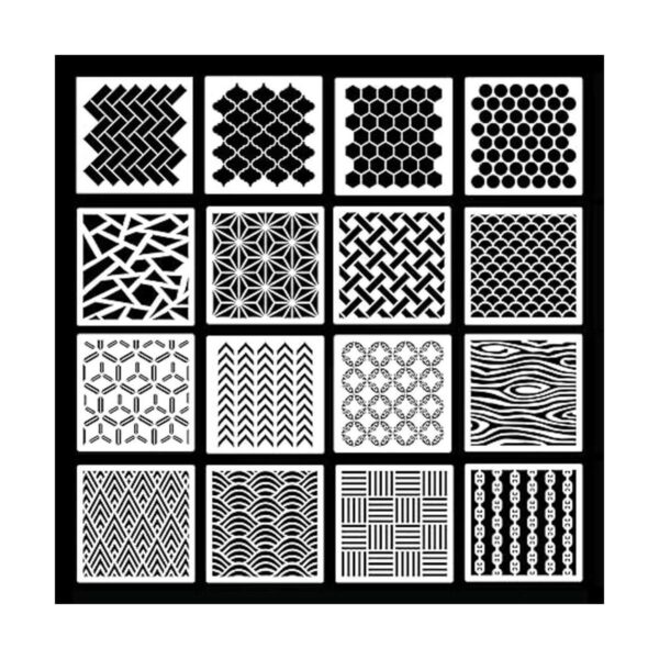 16 plantillas geométricas reutilizables de pintura de arte