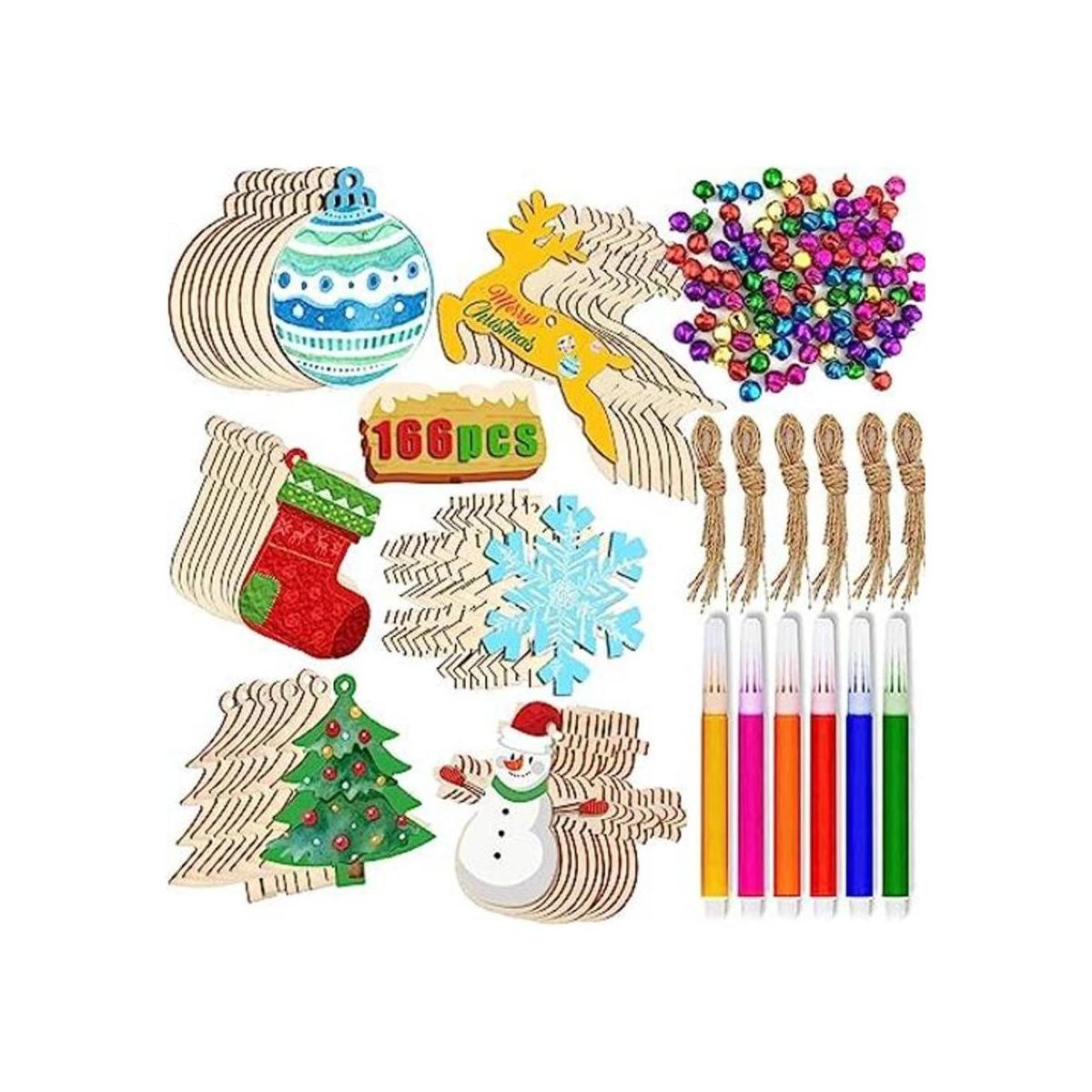 166 adornos de Navidad de madera sin acabar adornos de