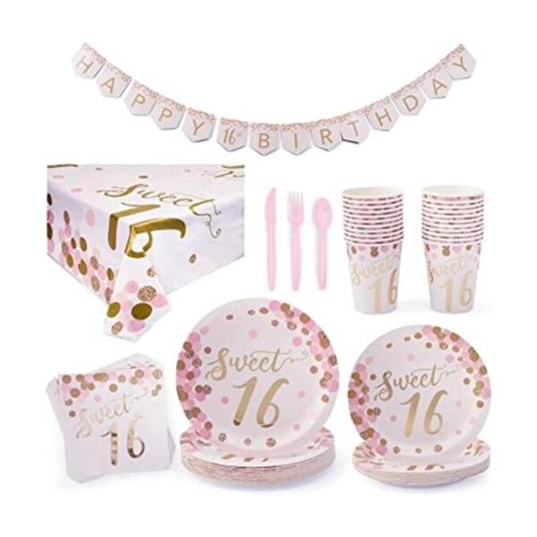 170 Piece Rose Gold Sweet 16 Birthday Decorations for_1