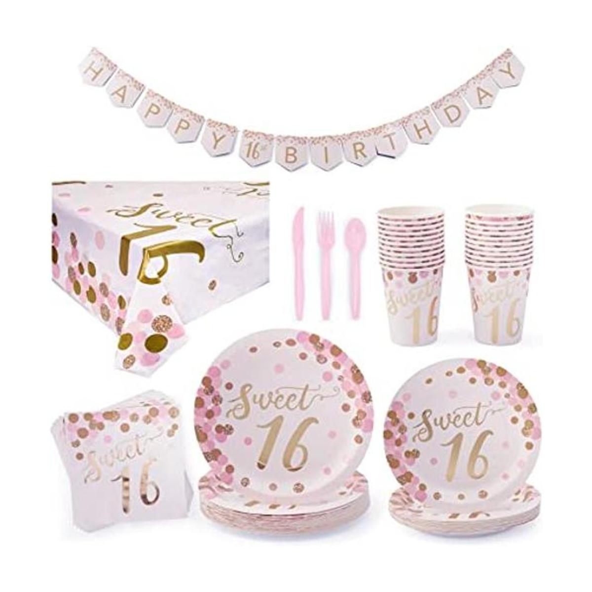 170 Piece Rose Gold Sweet 16 Birthday Decorations for