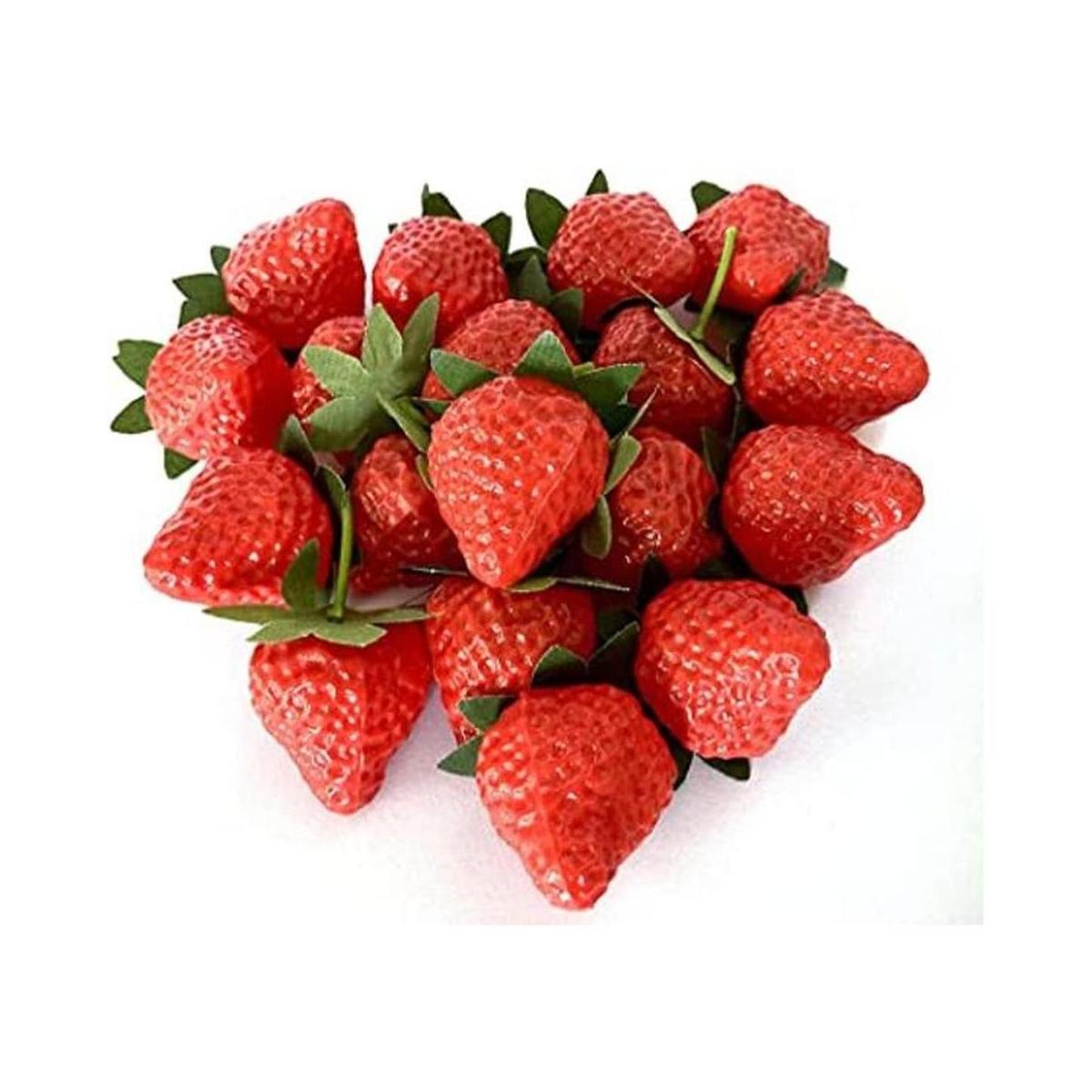 18 fresas artificiales de plástico color rojo simulación
