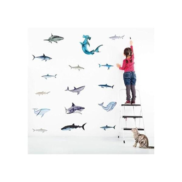 18 calcomanías de pared de tiburones con diseño de
