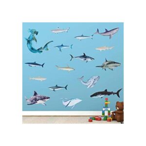 18 calcomanías de pared de tiburones con diseño de