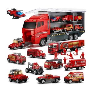 19 Pcs Fire Truck with Firefighter Toy Set Mini Diecast_1