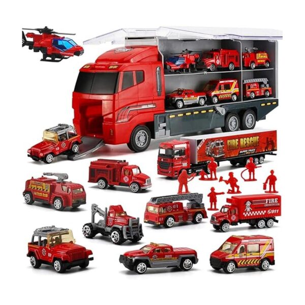19 Pcs Fire Truck with Firefighter Toy Set Mini Diecast_1
