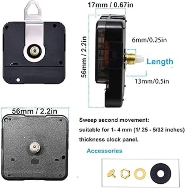 2 Pack Non Ticking Wall Clock Movements Mechanism with 4