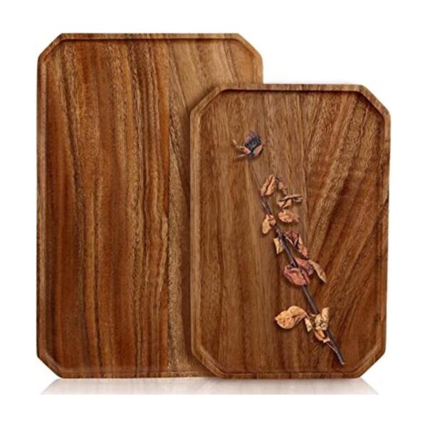 2 bandejas decorativas de madera para servir de acacia