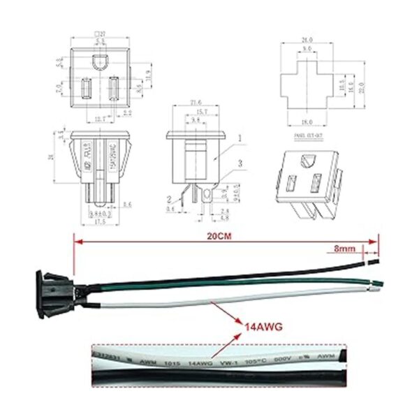 2 conectores hembra de 15 A 125 V CA para montaje en panel_5