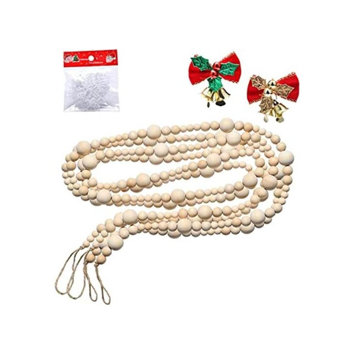 2 guirnaldas de cuentas de madera de Navidad de 86