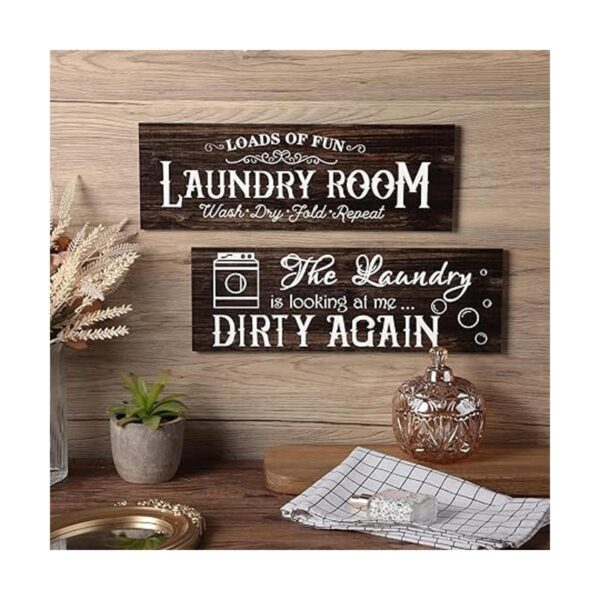 2 letreros de madera para cuarto de servicio decoración