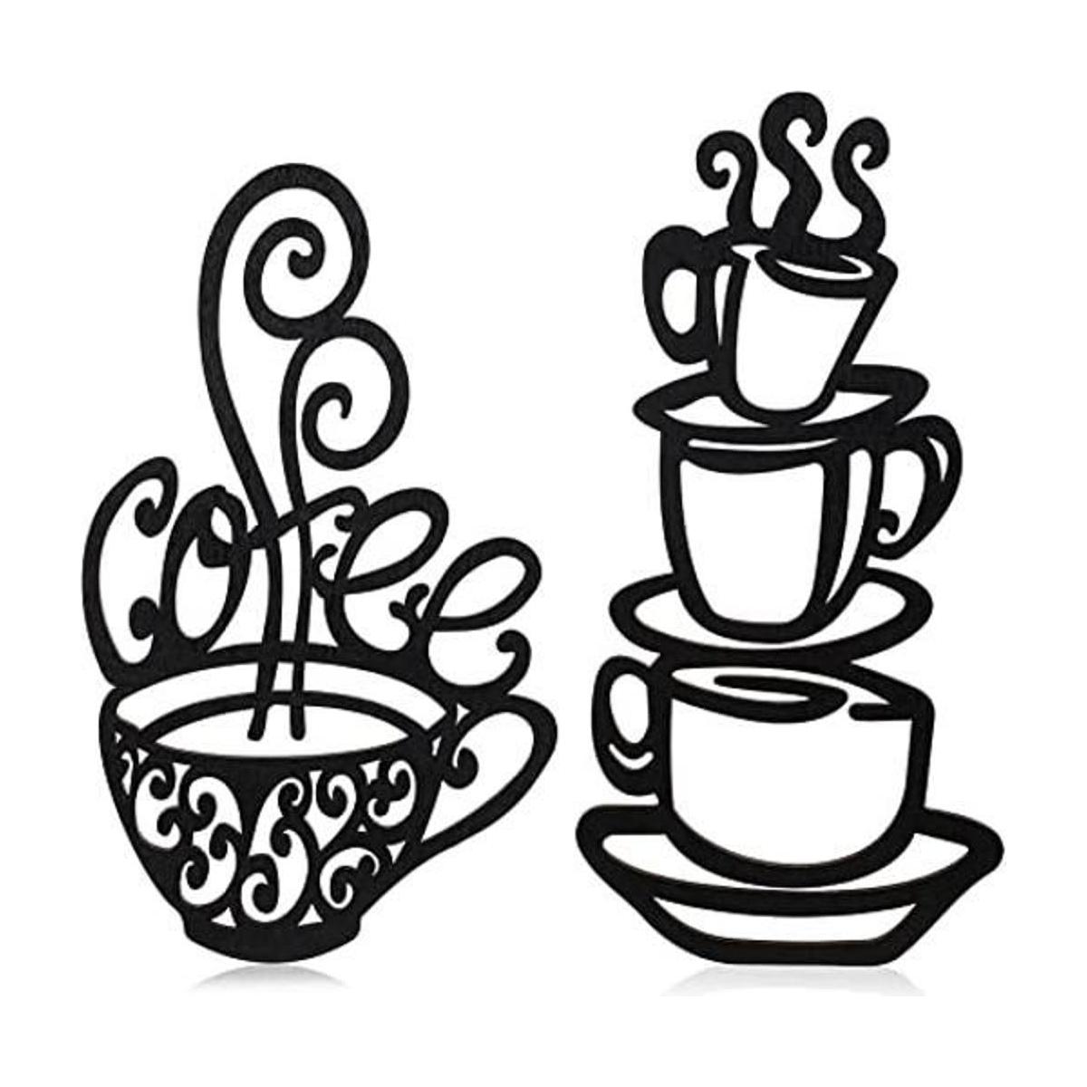 2 piezas de decoración de pared de taza de café negro
