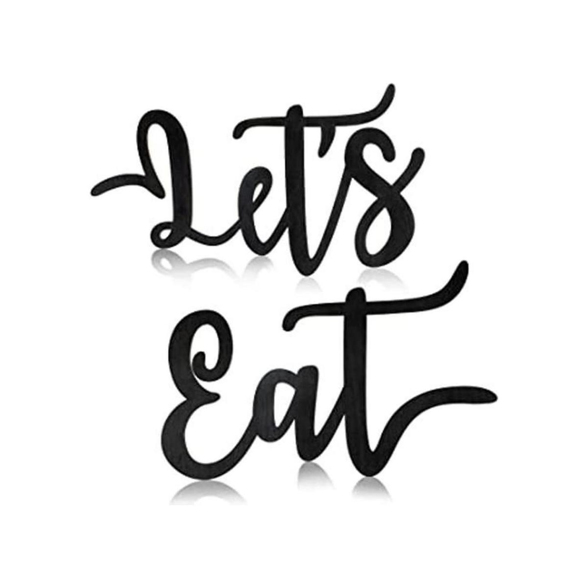 2 piezas de madera Lets Eat Sign rústica negro recorte