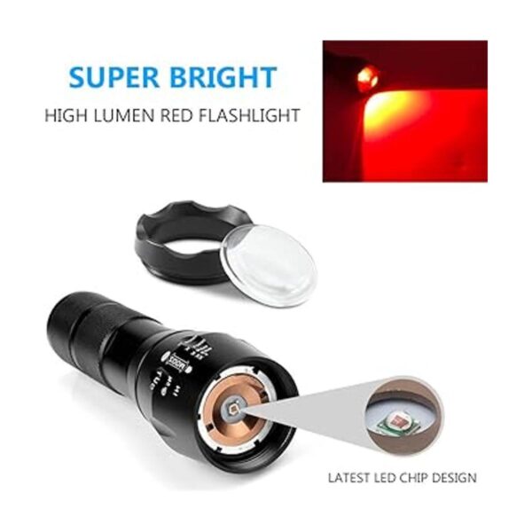 2 potentes linternas LED rojas de un solo modo de largo