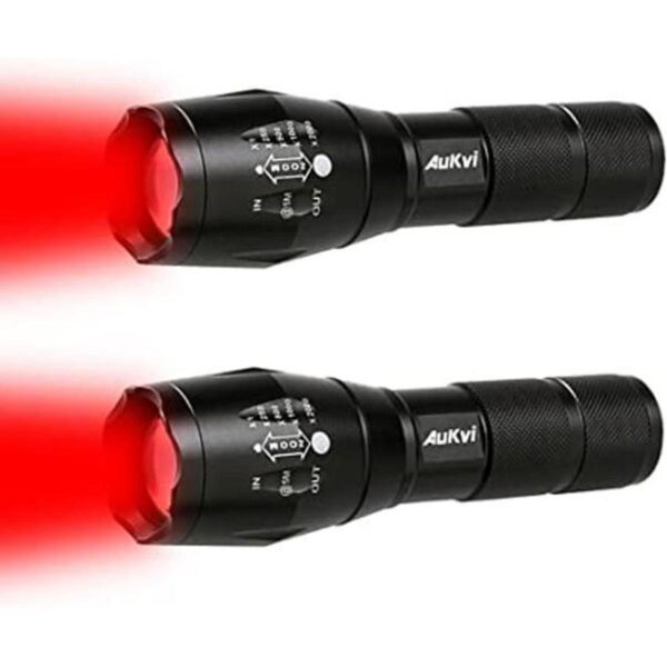 2 potentes linternas LED rojas de un solo modo de largo