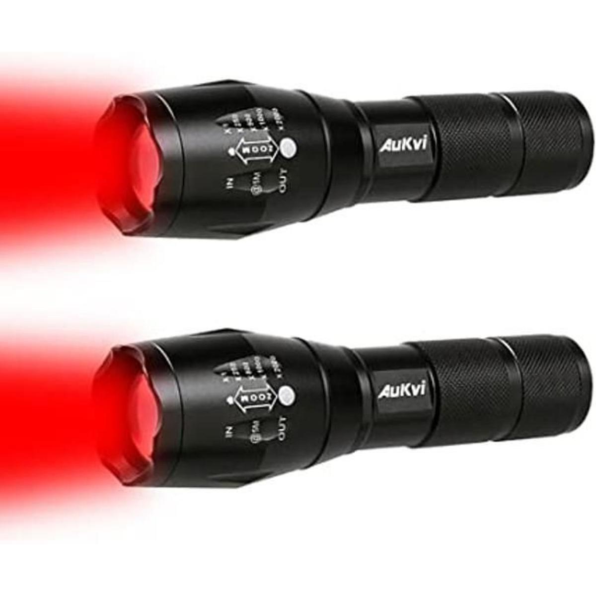2 potentes linternas LED rojas de un solo modo de largo