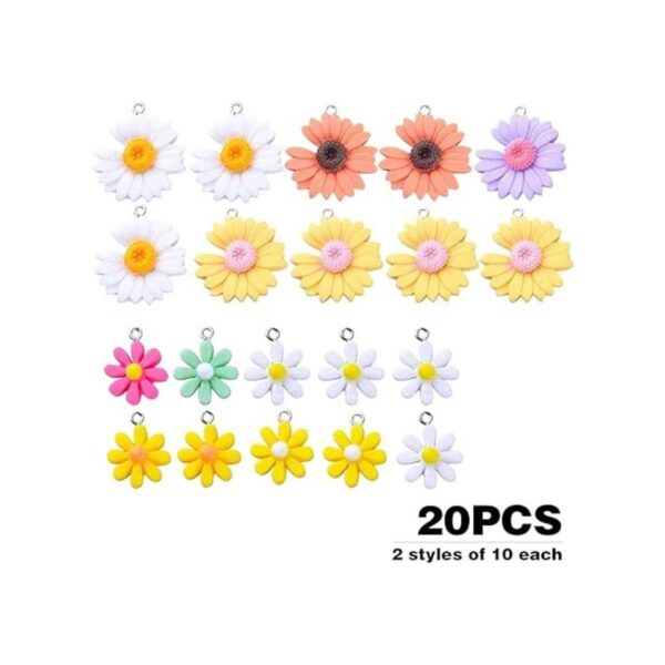 20 colgantes de flores de colores con colgante de resina