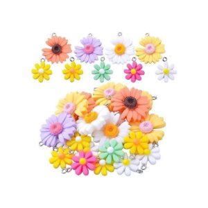 20 colgantes de flores de colores con colgante de resina