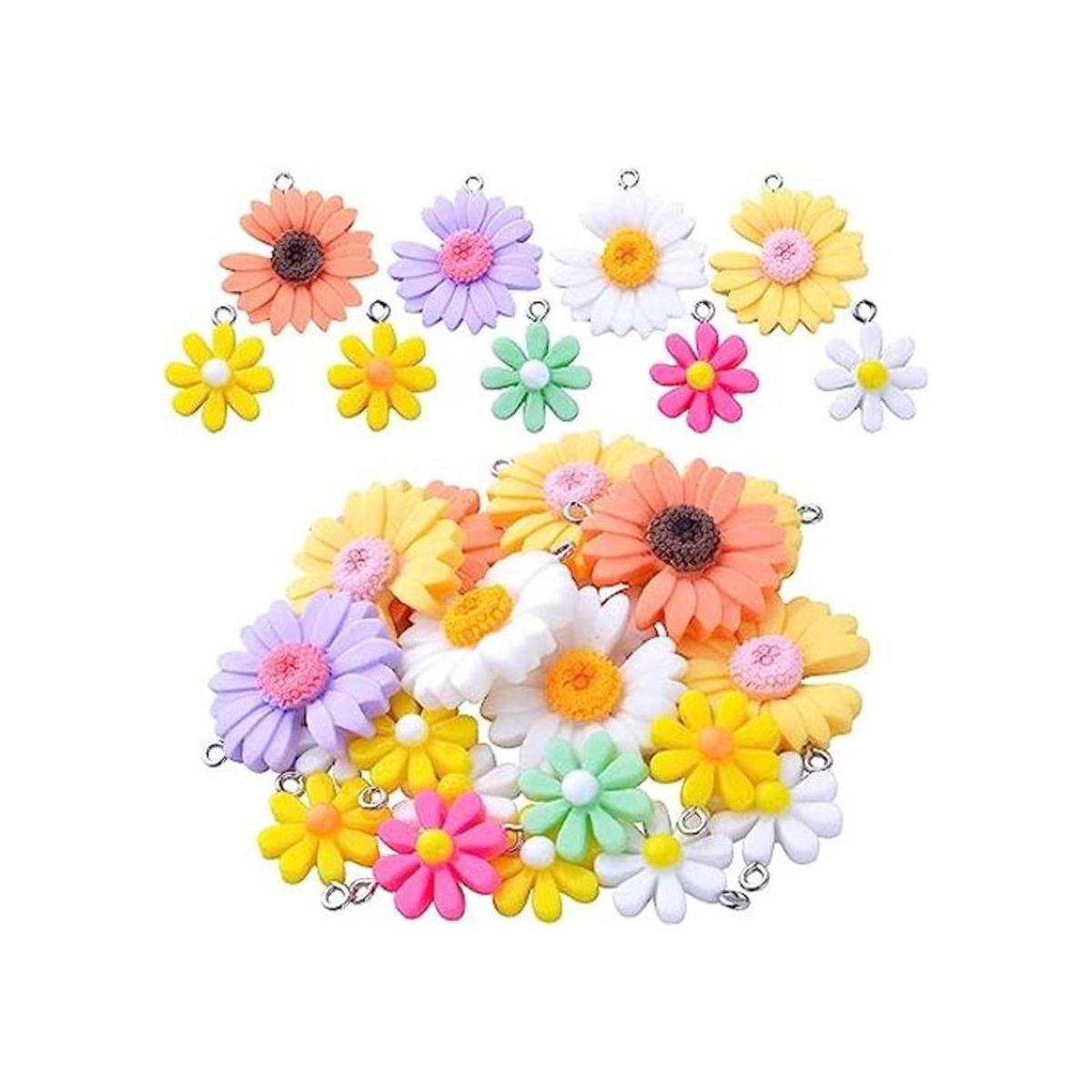20 colgantes de flores de colores con colgante de resina