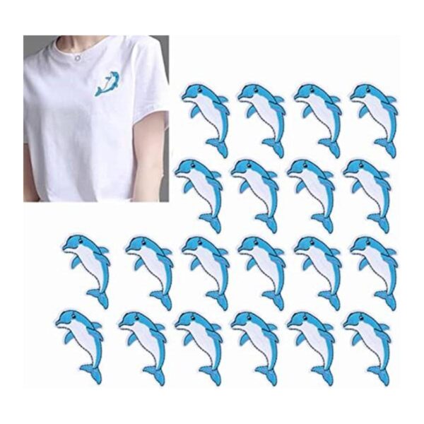 20 parches termoadhesivos con patrón de delfines bordados