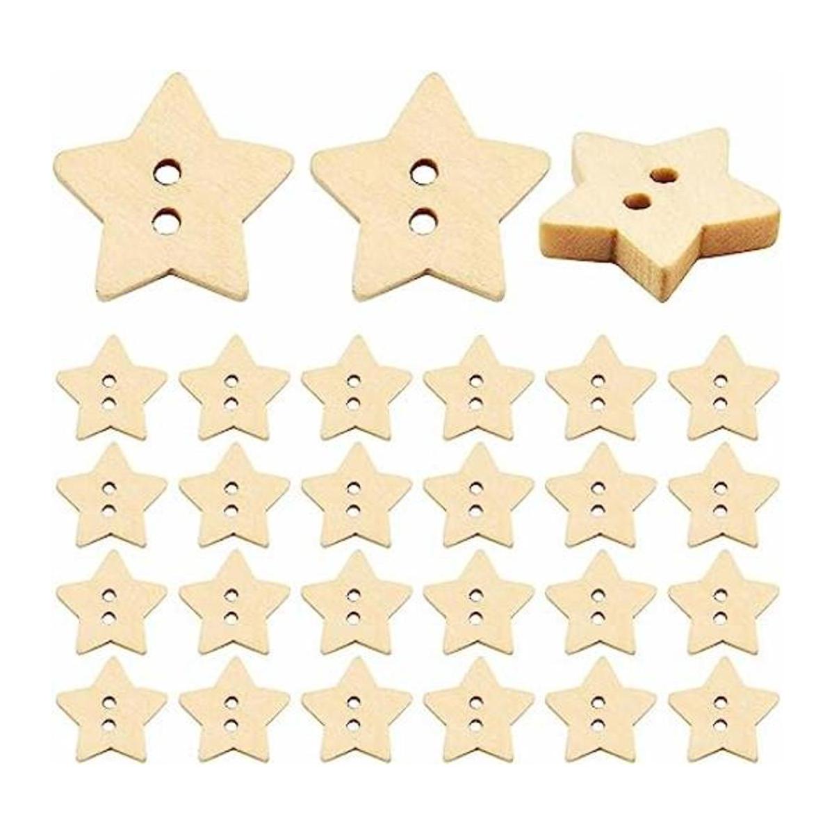 200 botones de estrella de madera con 2 agujeros botones